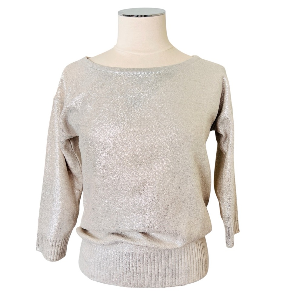 HINGE Gold Silver Metallic Sweatshirt Top Sz S 3/4 Sleeve Cotton Blend